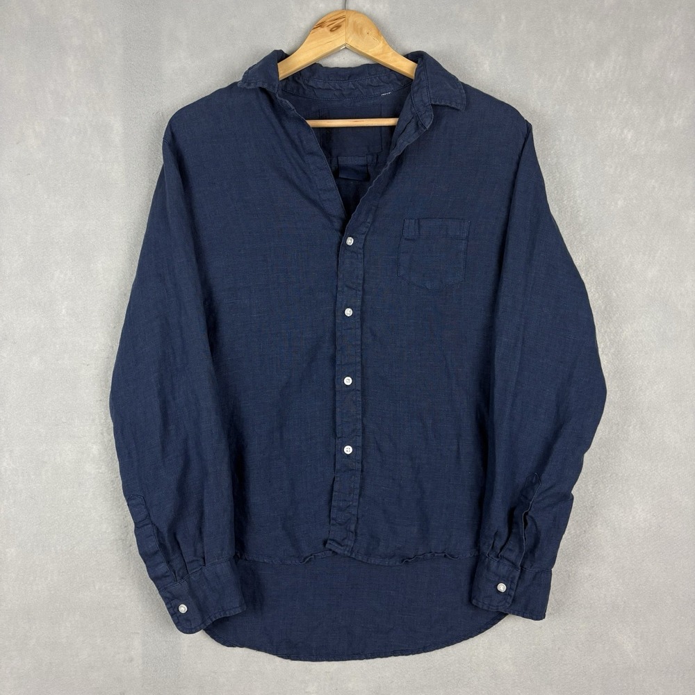 Frank & Eileen Linen Shirt Women’s Small Blue Eileen Relaxed Fit Beach Casual